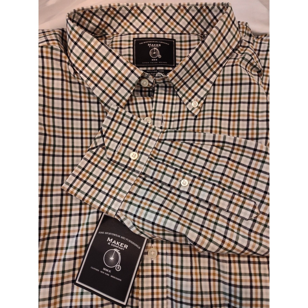 NWT Maker & Company Dress Shirt Size 4XB/4TG Long Sleeve Plaid